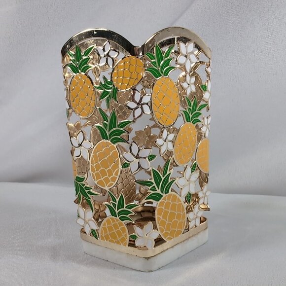 Bath & Body Works Pineapple Plumeria Soap Holder Gold White Summer Flowers - Picture 1 of 13